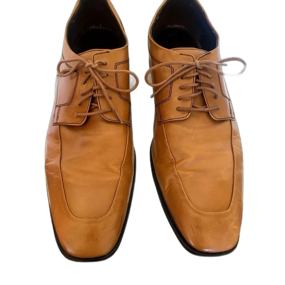 Cole Haan Men’s 13 M Cognac Leather Square Toe Lace-Up Oxfords C12453 FL13